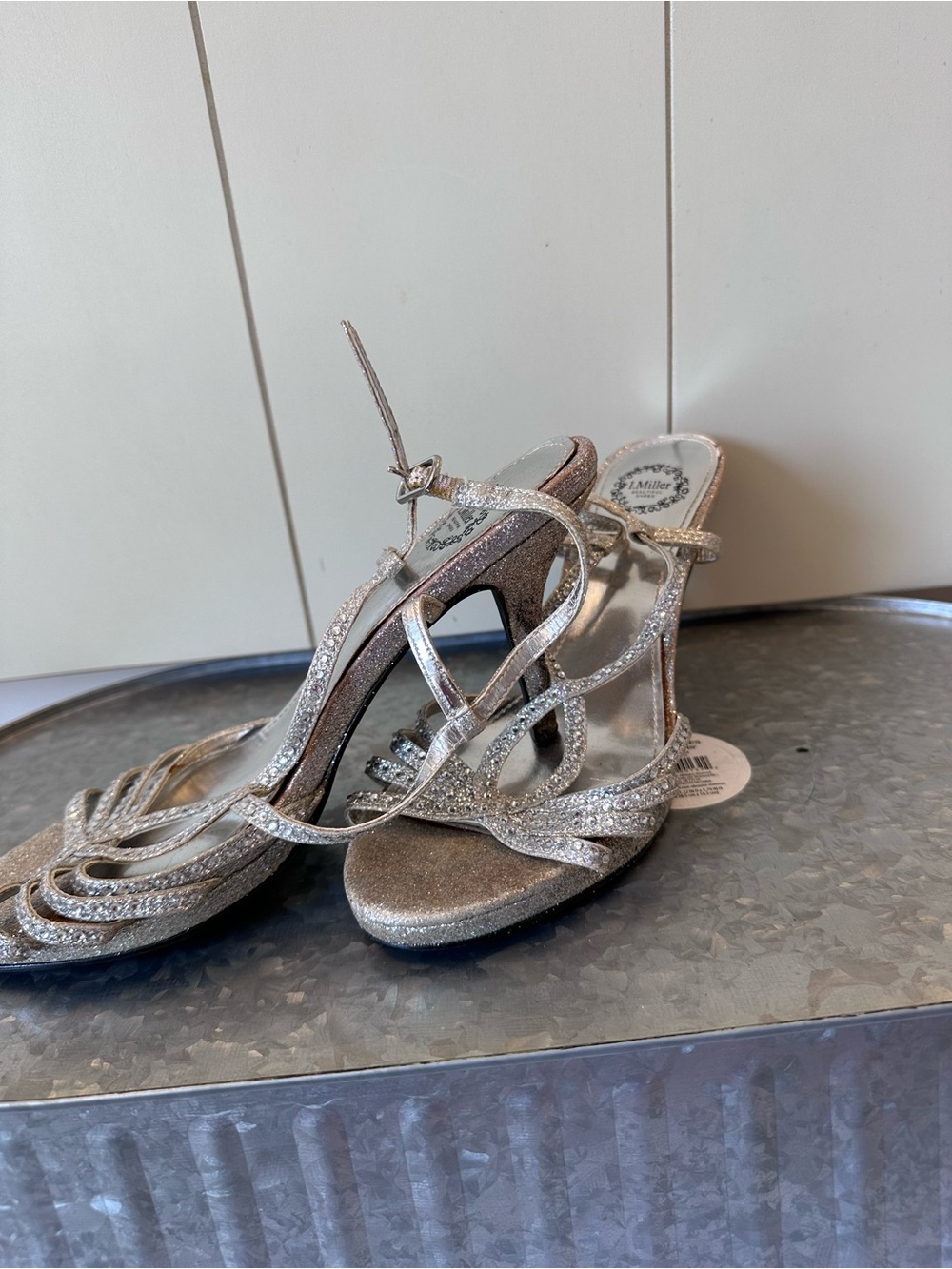 Glitter Strappy High Heel Sandals in Silver